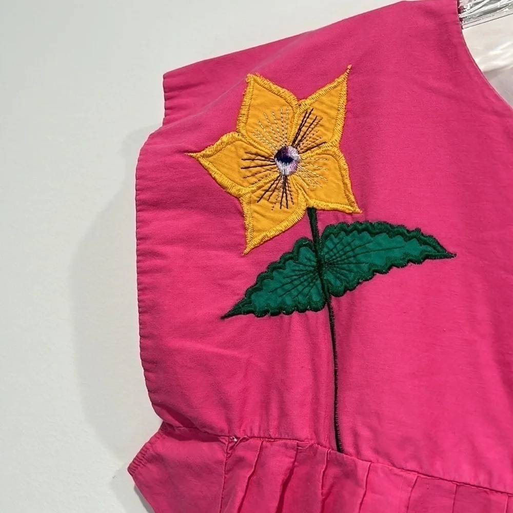 Vintage Embroidered peace love nature midi dress pink sleeveless medium - Picture 3 of 5
